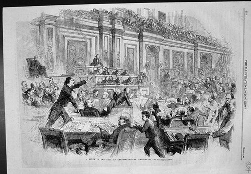 Antique old print - scene, hall